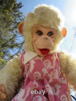 Vintage Rubber Face Plush Rushton Yellow Monkey Chimp Tippy Toy 16 Pink Rooster