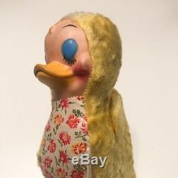 Vintage Rubber Plastic Face Duck Chick Stuffed Plush Toy