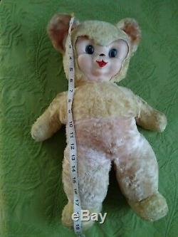 Vintage Rushton Bear Plush Pink Yellow Rubber face Teddy Stuffed animal 20