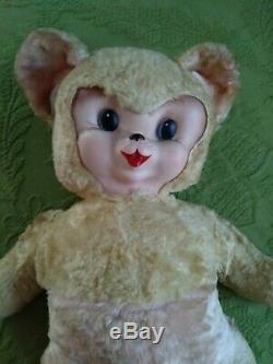 Vintage Rushton Bear Plush Pink Yellow Rubber face Teddy Stuffed animal 20