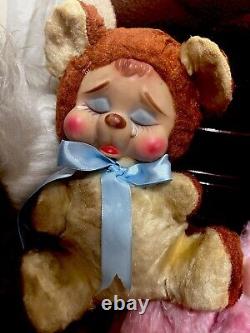 Vintage Rushton Bear Rubber Face Red Crying Bear Sad 9 Plush Stuffed Animal Toy