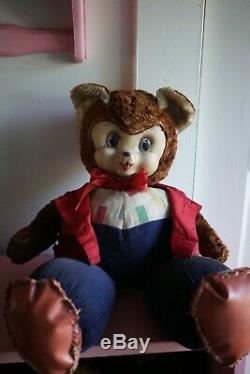 Vintage Rushton Brown Bear Plush Rubber face Teddy Stuffed animal 20 50s