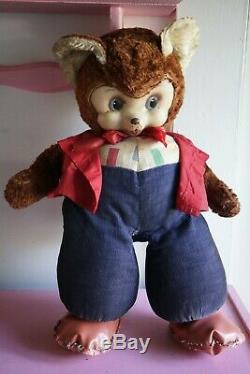 Vintage Rushton Brown Bear Plush Rubber face Teddy Stuffed animal 20 50s