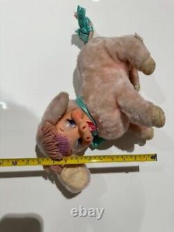 Vintage Rushton Cow Rubber Face Pink Daisy Belle 10x12'' Stuffed Animal Plush