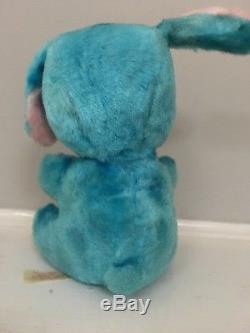 Vintage Rushton Plush Rubber Face Bunny Turquoise Sitting Smiling Has Tag EUC 9