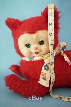 Vintage Rushton Red Rubber face Kitty Cat 1950s Stuffed animal Plush toy
