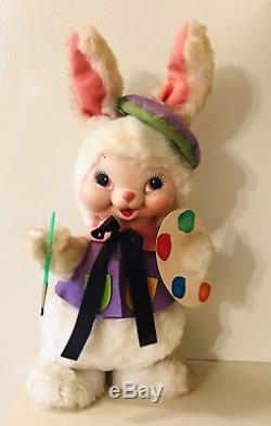 Vintage Rushton Rubber Face Artist Easter Bunny Rabbit Plush w Painter Palette