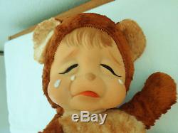 Vintage Rushton Rubber Face Crying Sad Pouting Teddy Bear Plush w Tag VHTF
