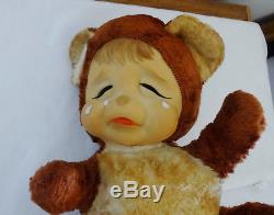 Vintage Rushton Rubber Face Crying Sad Pouting Teddy Bear Plush w Tag VHTF