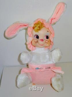 Vintage Rushton Rubber Face Plush Baby Easter Bunny Rabbit w Diaper Pin, Tag HTF