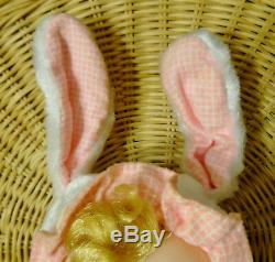 Vintage Rushton Rubber Face Plush Baby Easter Bunny Rabbit w Diaper Pin, Tag HTF