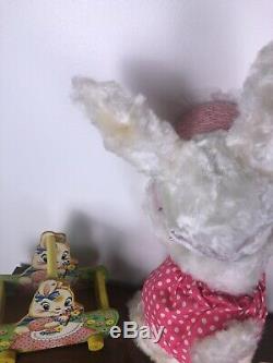 Vintage Rushton Rubber Face Plush Baby Girl Bunny Rabbit Diaper Pin Hat VHTF