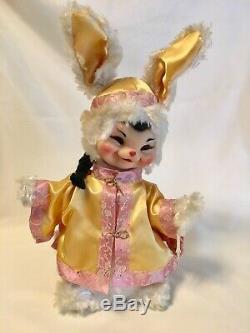 Vintage Rushton Rubber Face Plush Chinese Asian Bunny Rabbit-14 tall