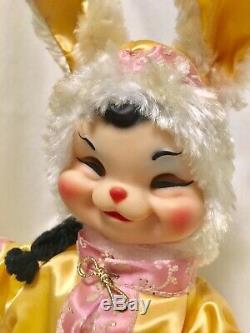 Vintage Rushton Rubber Face Plush Chinese Asian Bunny Rabbit-14 tall