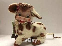 Vintage Rushton Rubber Face Plush Cow Mooing Daisey Bell Spotted Stuffed Animal