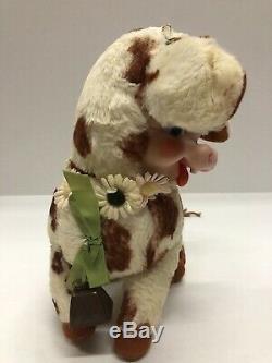 Vintage Rushton Rubber Face Plush Cow Mooing Daisey Bell Spotted Stuffed Animal