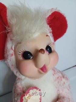 Vintage Rushton Rubber Face Plush Mouse Stuffed Animal Red & White Spotted RARE