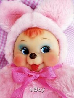 Vintage Rushton Rubber Face Plush pink Bear