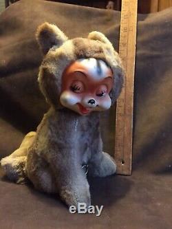Vintage Rushton Rubber Faced Doll Squirrel Plush Rare Windup Music Box Rockabye