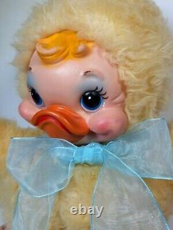 Vintage Rushton Star Creation Duck With Baby Bonnet & Blue Bow Rubber Face Plush