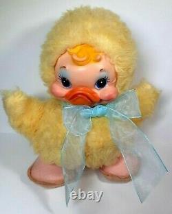 Vintage Rushton Star Creation Duck With Baby Bonnet & Blue Bow Rubber Face Plush