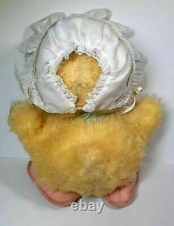 Vintage Rushton Star Creation Duck With Baby Bonnet & Blue Bow Rubber Face Plush