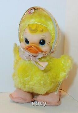 Vintage Rushton Star Creation Duck With Bonnet Original Box Rubber Face Plush