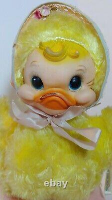Vintage Rushton Star Creation Duck With Bonnet Original Box Rubber Face Plush