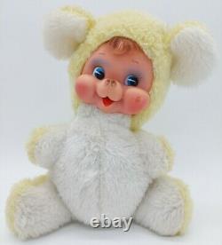 Vintage Rushton Yellow Teddy Bear Plush Stuffed Animal Rubber Happy Face 9