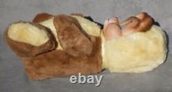 Vintage Sleeping Sad TEDDY BEAR 13 Plush Stuffed Animal Rubber Face RUSHTON Era