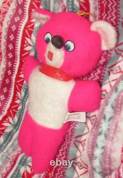 Vintage Teddy Bear Plush Hot Pink & White Panda Stuffed Carnival Moray Toy 12