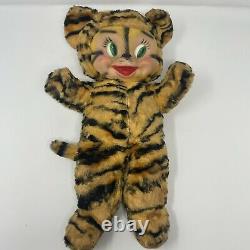 Vintage Tiger Cat Rubber Face Plush Stuffed Animal 1950s Toy Kitsch Gund