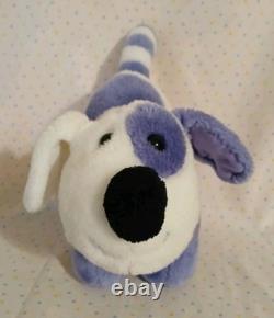 Vintage White Purple Spots Puppy Dog Stuffed Animal Plush 9 Striped Tail