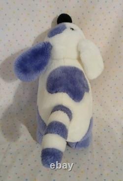 Vintage White Purple Spots Puppy Dog Stuffed Animal Plush 9 Striped Tail
