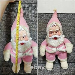 Vintage stuffed pink Santa Claus Plush Rubber Face rushton doll 18