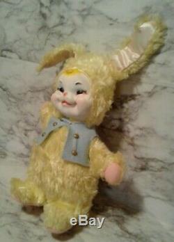Vntg RUSHTON Co. Rubber Face YELLOW EASTER BUNNY Rabbit in VEST Plush Stuffed