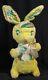 Vtg Bijou Plush Stuffed Animal Bunny Rabbit Yellow Wired Ears Turquoise Whimsy