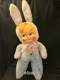 Vtg Easter Bunny Plastic/Rubber Baby Face Plush Rushton Knickerbocker