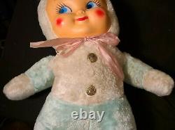 Vtg Easter Bunny Plastic/Rubber Baby Face Plush Rushton Knickerbocker