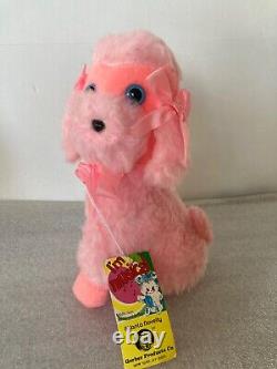 Vtg Gerber Atlanta Stuffed Animal Plush Wind up Musical Pink Dog Tag Works w Tag