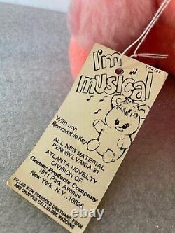 Vtg Gerber Atlanta Stuffed Animal Plush Wind up Musical Pink Dog Tag Works w Tag