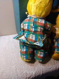 Vtg Gund Bunny Rabbit Boy Girl Yellow Plush Set Orig Boxes Dressed Pr 24 LOOK