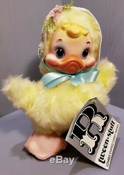 Vtg Plush RUSHTON Yellow Duck With Bonnet Hat NWT Approx 10