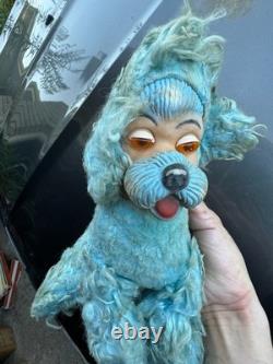 Vtg Rubber Face Blue Poodle Dog Plush Stuffed Animal Expert Toy Co New York