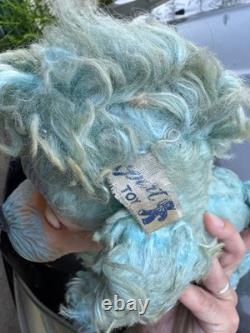 Vtg Rubber Face Blue Poodle Dog Plush Stuffed Animal Expert Toy Co New York