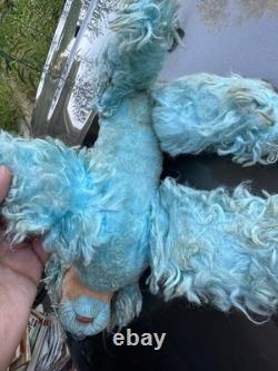 Vtg Rubber Face Blue Poodle Dog Plush Stuffed Animal Expert Toy Co New York