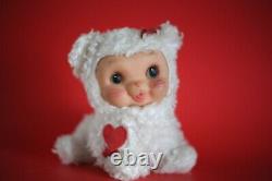 Vtg Rushton Kitty Cat Rubber face Stuffed animal Plush toy 1950s Valentine