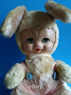 Vtg Rushton Star Creation Bunny Rabbit Rubber face Stuffed Animal plush toy 50s
