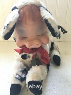 Vtg Star Creations Rushton Rubber Face Plush Spotted Sleeping Cow Stuffed Toy