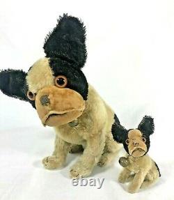 Vtg Steiff 1900s Bully Dog & Puppy Bell Plush German Mohair spots black lot